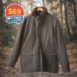 London Fog Field Jacket Taupe with Faux Fur Collar